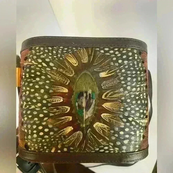 Vintage Genuine Peacock Feather Purse by Comeco Handbag Clutch w/ Strap Brown - Picture 5 of 14